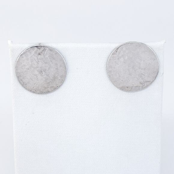 Vintage Sterling Silver 925 Hammered Disc Stud Earrings - Picture 7 of 12